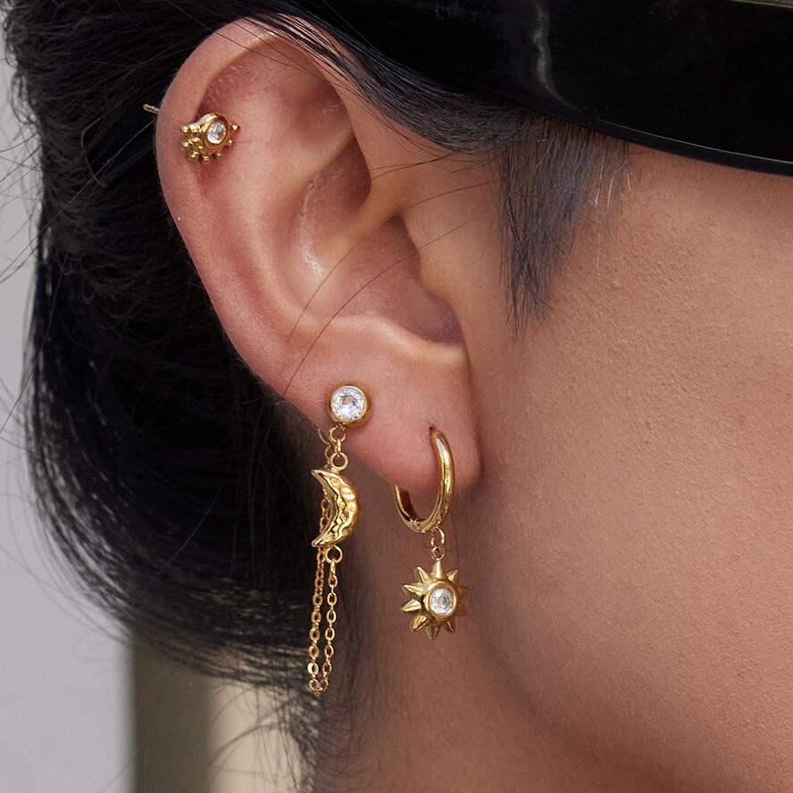 1 Set Classic Series Elegant Sun&Moon Stainless Steel Waterproof Gold Color Women's Earring Sets