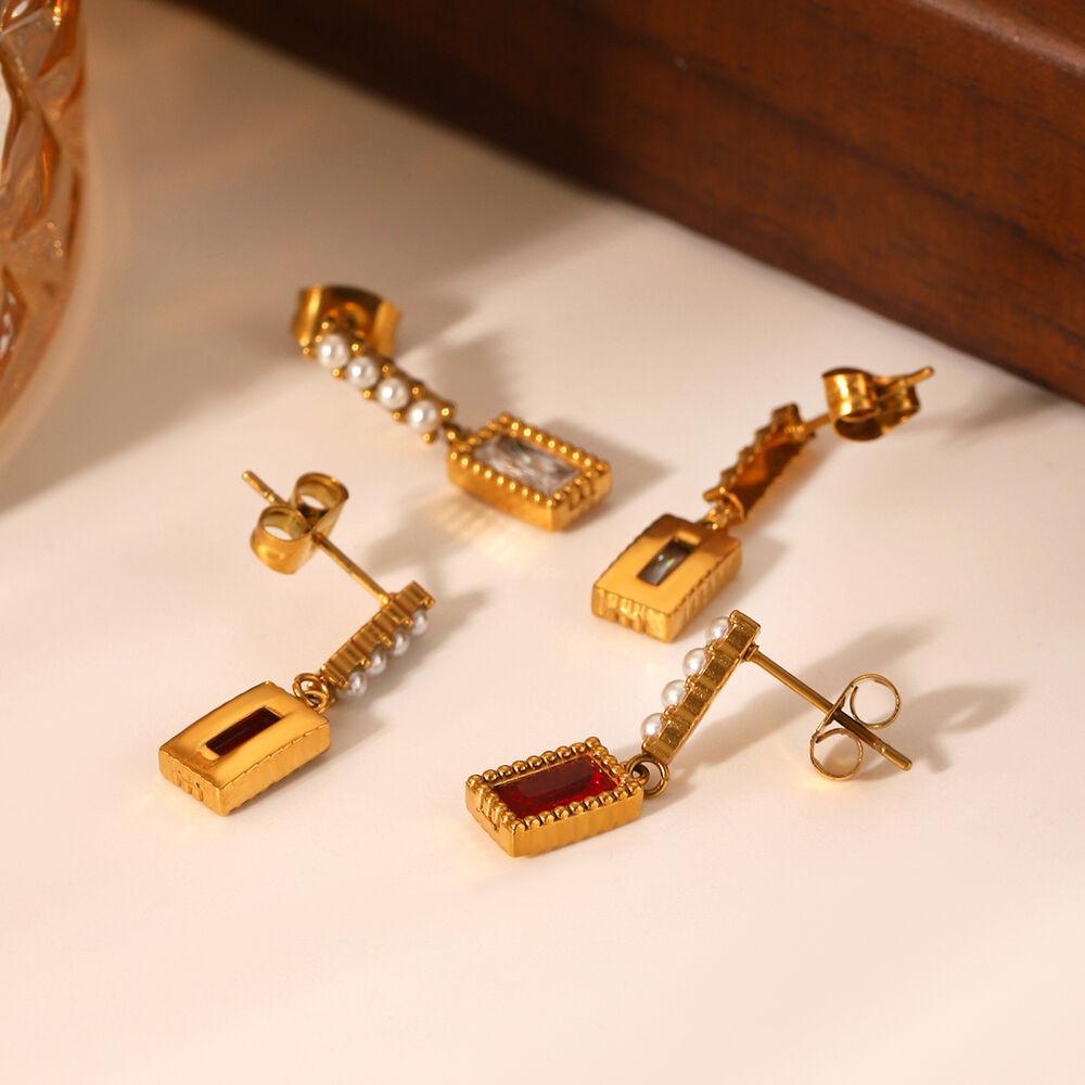 Daily Tassel Stainless Steel Waterproof Gold Color Zircon Women's Stud Earrings Picture5