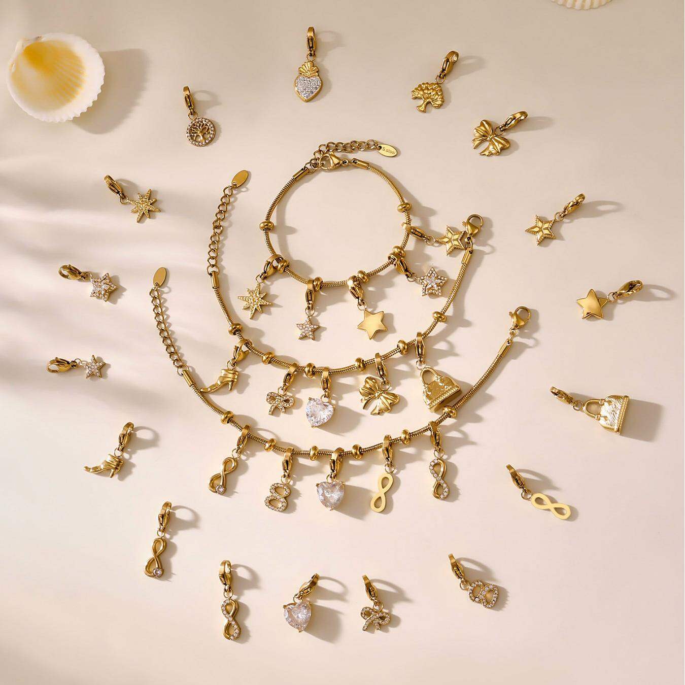 Braccialetti con ciondolo da donna color oro impermeabile in acciaio inossidabile a forma di cuore delicato, 1 pezzo h5 Immagine9