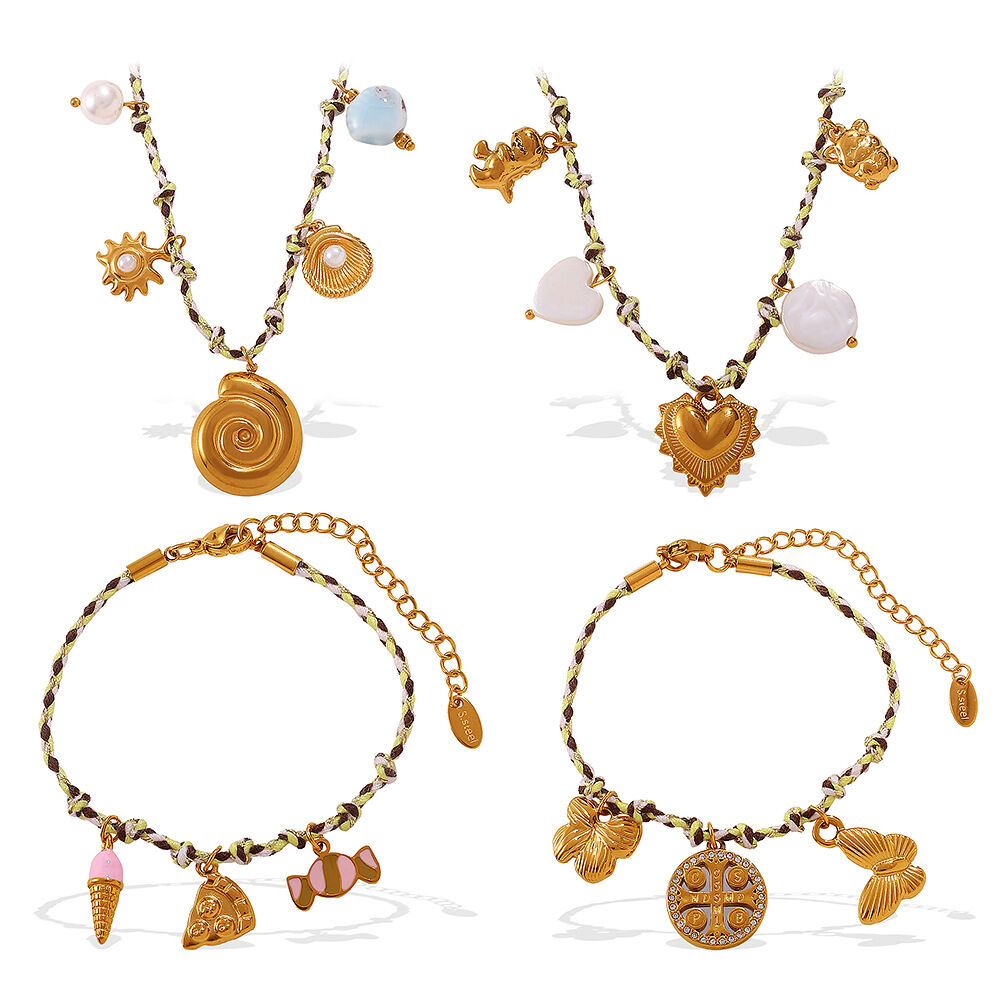 Set di collane con ciondolo fai da te in acciaio inossidabile color oro impermeabile Immagine6