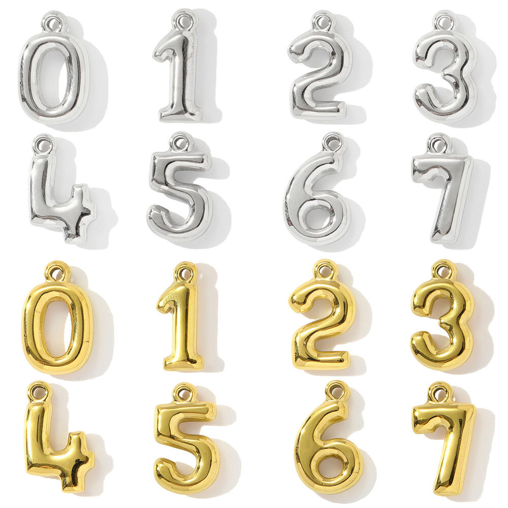 1 pezzo semplice serie fai da te numero in acciaio inossidabile impermeabile color oro ciondoli da donna h5Immagine4