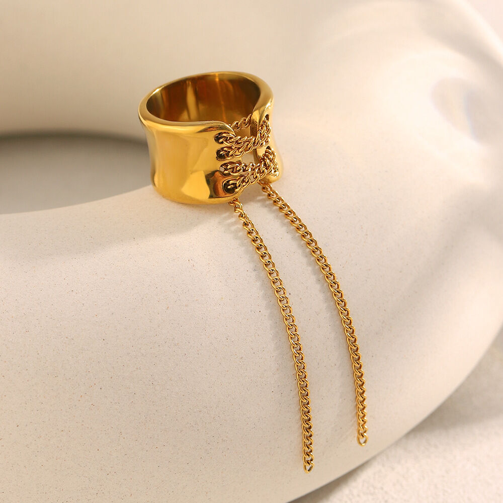 1 Stück Simple Series Daily Chain Edelstahl Wasserdicht Goldfarben Statement-Ringe Bild4