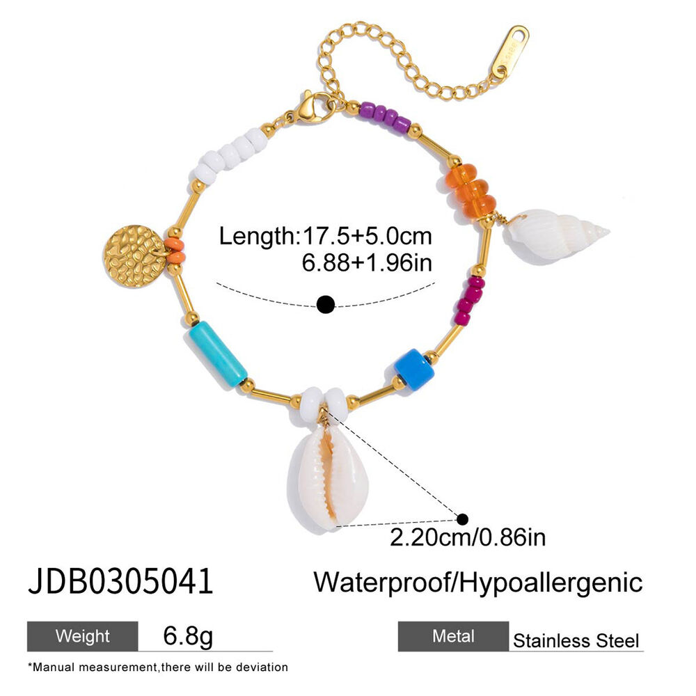 Bracelet à breloques pour femme, en acier inoxydable, couleur or, motif coquillage océanique (1 pièce). h5Image2