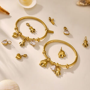 1 Piece Cute Bear Stainless Steel Waterproof Gold Color Women's Charm Bracelets h5 Picture7