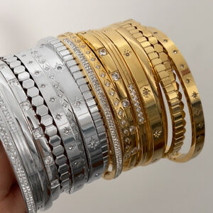 Classic Stainless Steel Waterproof Rhinestone Women's Bangles h5 Picture2