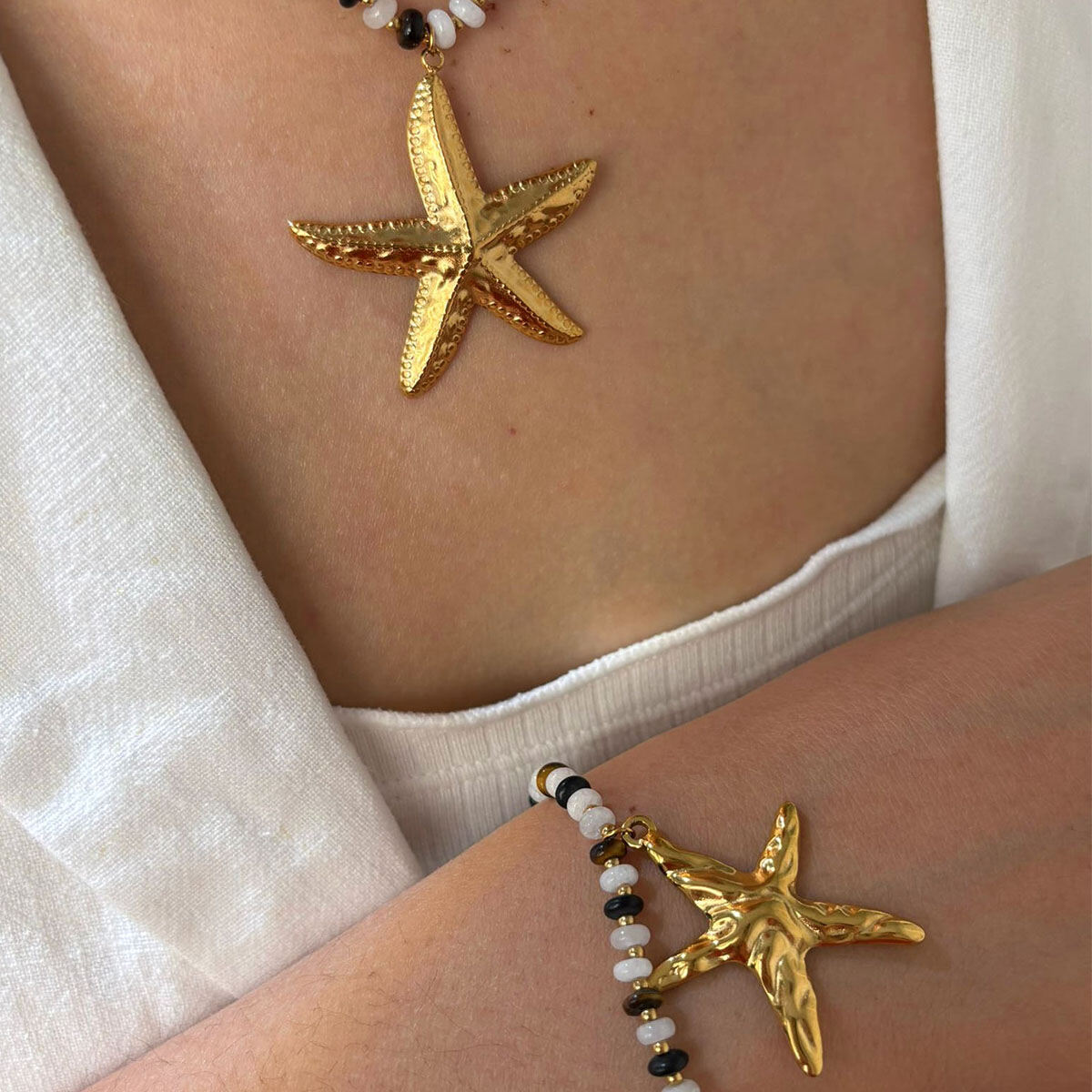 Conjunto de collar de estrella de mar de piedra natural Imagen3