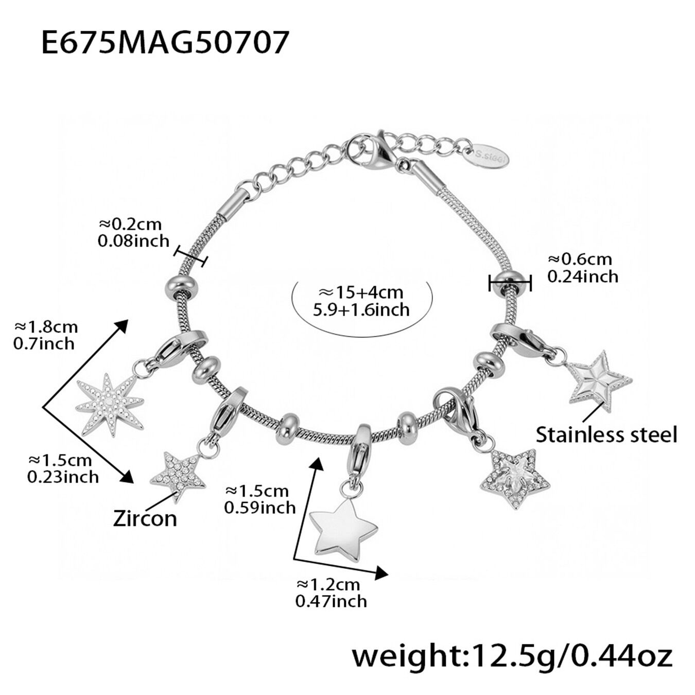 Bracciale multiaccessori fai da te in acciaio E675 15+4 cm Immagine4