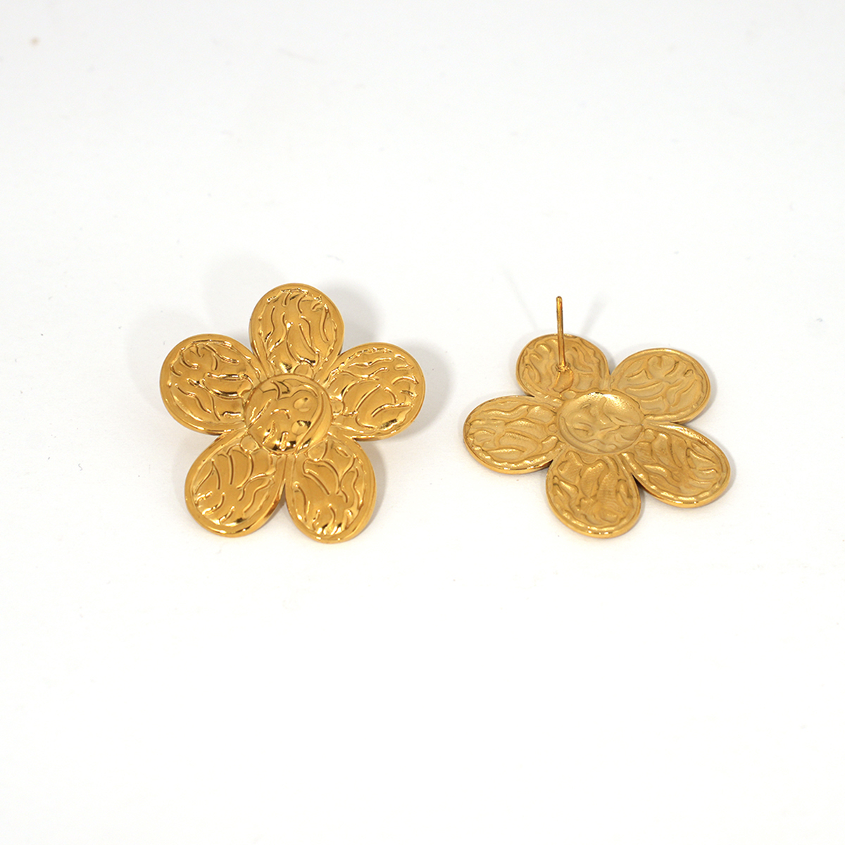 1 Pair Simple  Daily Flower Stainless Steel Waterproof  Gold Color  Women's Stud Earrings h5 