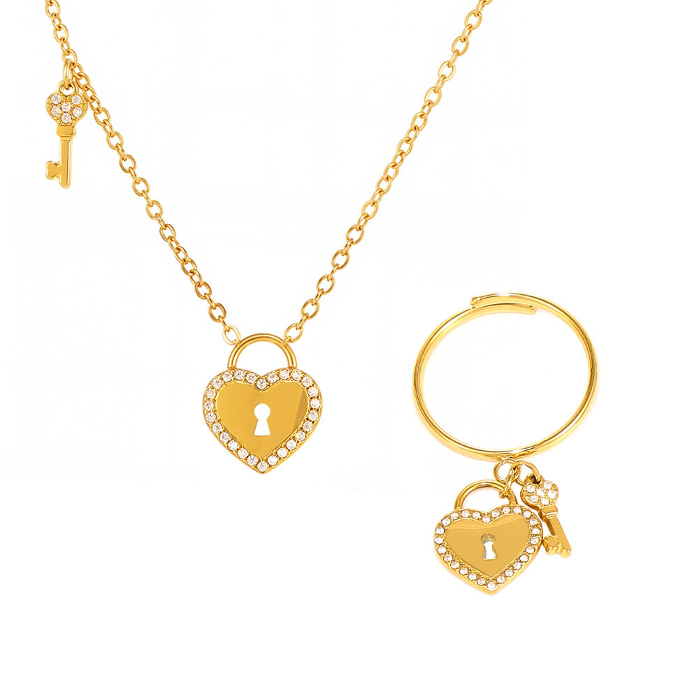 1 Piece Sweet Lock Heart Stainless Steel Waterproof Gold Color Women's Pendant Necklaces h5 Picture9