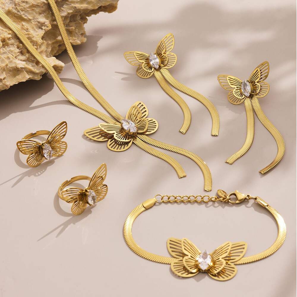 1 Piece Romantic Butterfly Stainless Steel Waterproof Gold Color Women's Jewelry Sets Picture7
