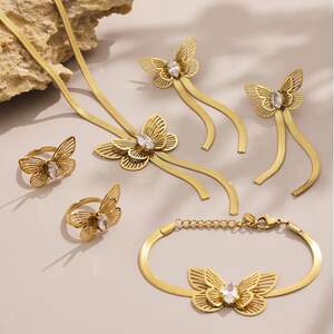 1 Piece Romantic Butterfly Stainless Steel Waterproof Gold Color Women's Jewelry Sets h5 Picture7