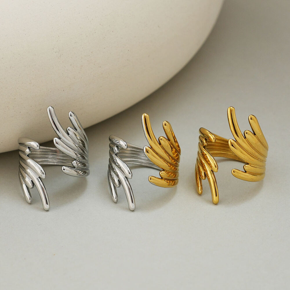 1 Piece Casual Wings Stainless Steel Waterproof Gold Color Statement Rings h5Picture8