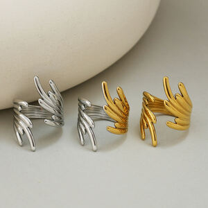 1 Piece Casual Wings Stainless Steel Waterproof Gold Color Statement Rings h5 Picture8