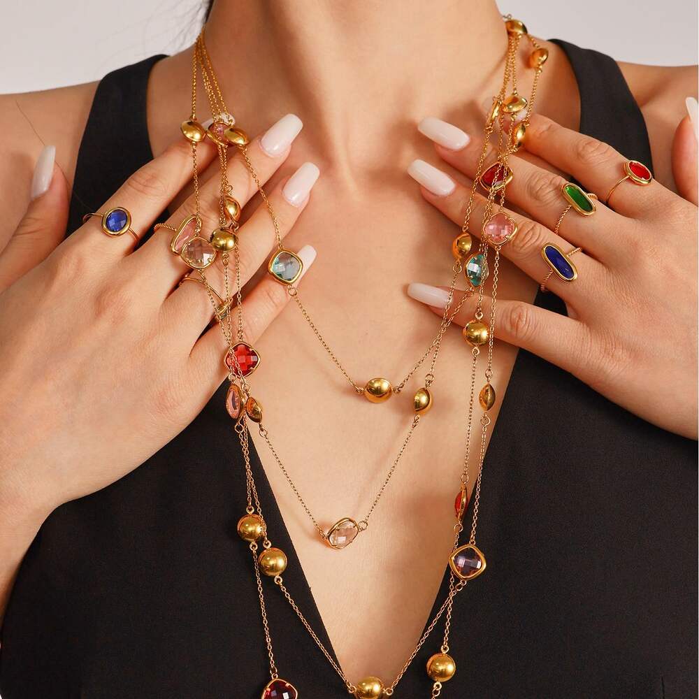 1 pezzo di collana con ciondolo da donna in acciaio inossidabile color oro impermeabile a forma di rettangolo retrò h5Immagine6