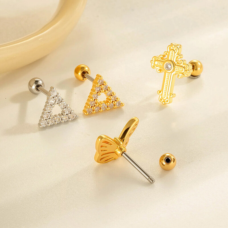 1 Piece Butterfly Copper Gold Color Zircon Piercing Earring h5 Picture3