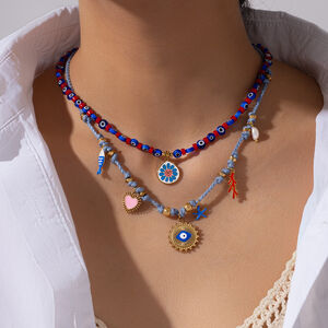 1 Piece Elegant Devil's Eye Natural Stones Gold Color Women's Beaded Necklaces h5 Picture5