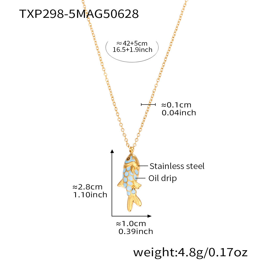 Txp298-5 Sky Blue Fish Pendant Necklace 42+5Cm Picture3