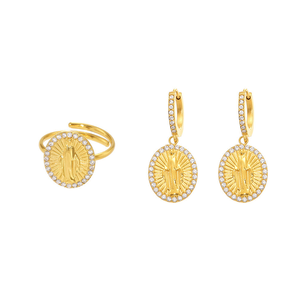 1 Piece Retro Figure Stainless Steel Waterproof Gold Color Zircon Women's Jewelry Sets Picture7