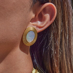 1 Pair Classic Series Retro Oval Stainless Steel Waterproof Gold Color Women's Stud Earrings h5 Picture4