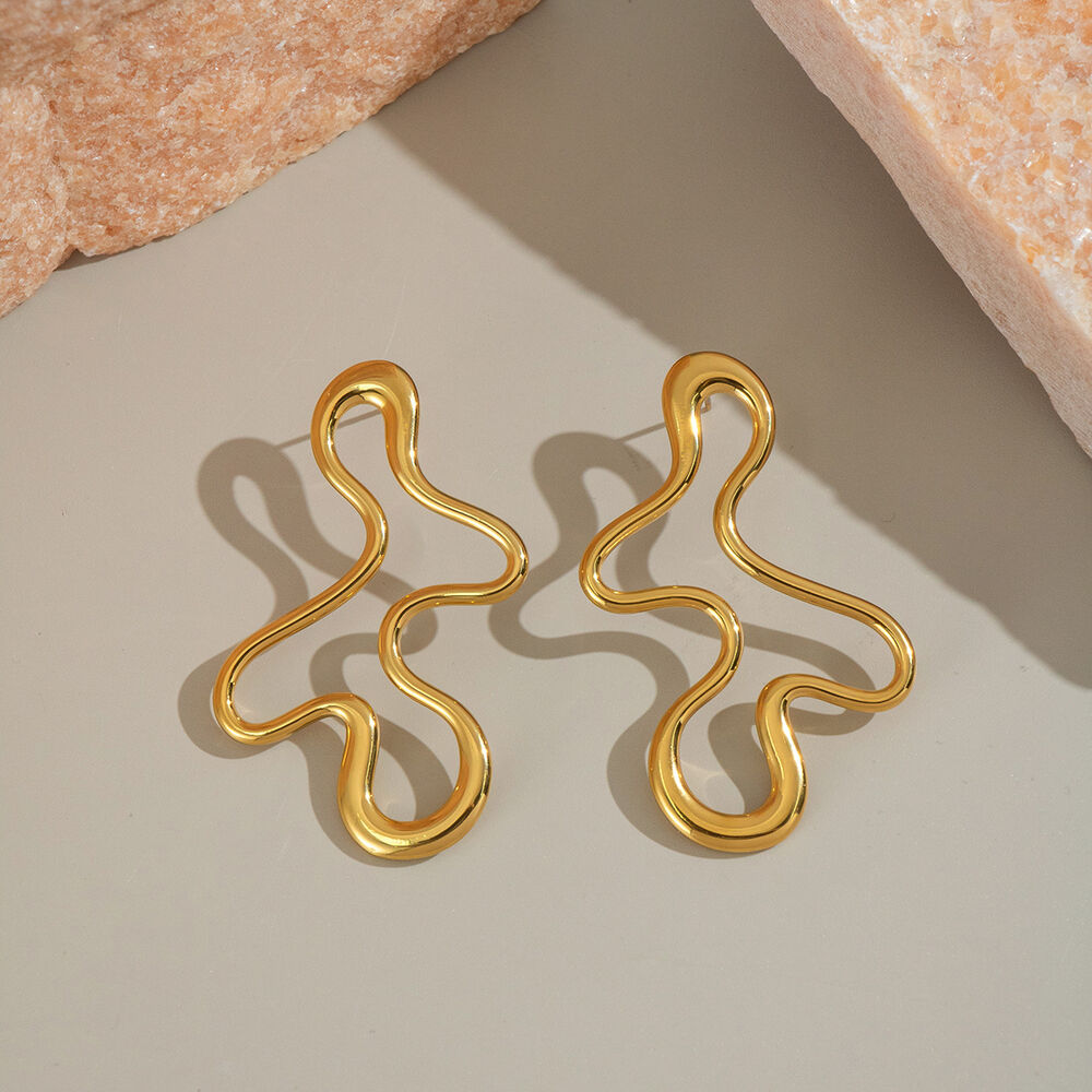 1 par de pendientes de botón de acero inoxidable con forma irregular, resistentes al agua, para mujer h5Imagen3