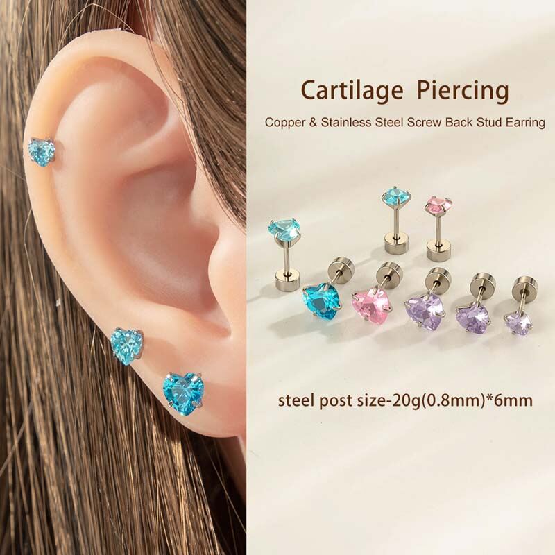 Boucle d'oreille piercing cœur en acier inoxydable étanche (1 pièce) avec zircon h5Image4