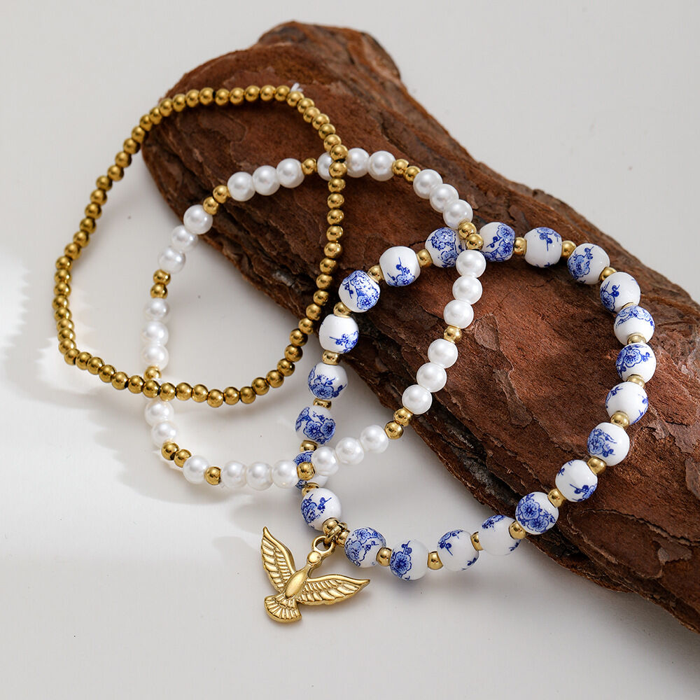 1 Piece Classic Elegant Flower Ceramics Gold Color Women's Beaded Bracelets Picture4