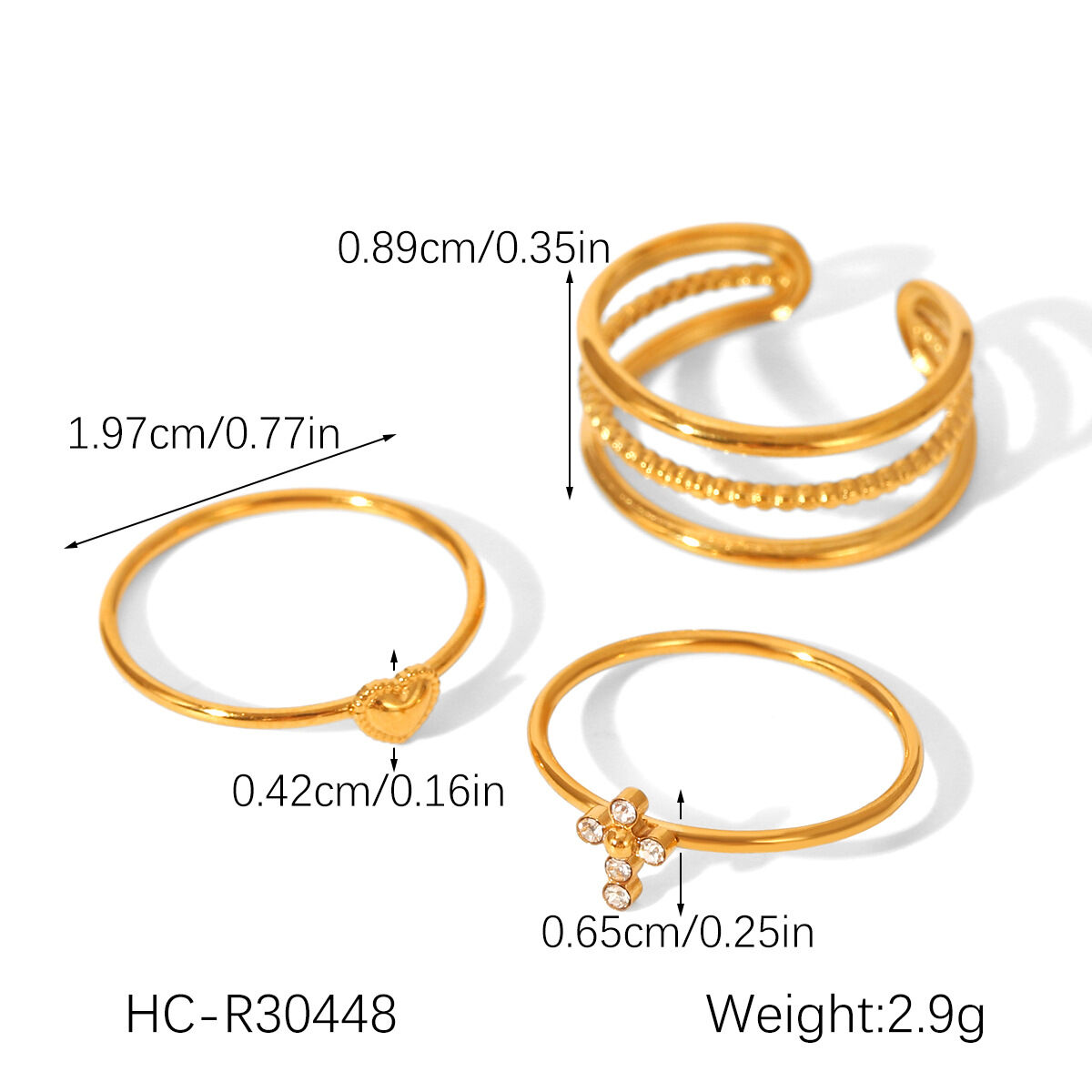 Set di 1 anello semplice da indossare ogni giorno in acciaio inossidabile con croce color oro impermeabile h5 Immagine2