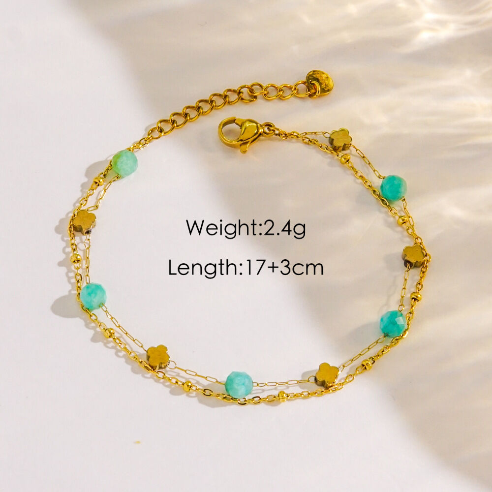 Braccialetti con perline da donna in acciaio inossidabile impermeabile con pietra naturale e cuore dolce, serie semplice, 1 pezzo