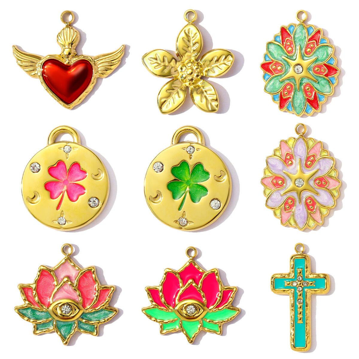 1 Piece Luxurious Series DIY Flower Stainless Steel Waterproof Gold Color Women's Pendants Picture5