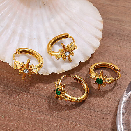 1 Pair Cross Stainless Steel Waterproof Gold Color Hoop Earrings 2
