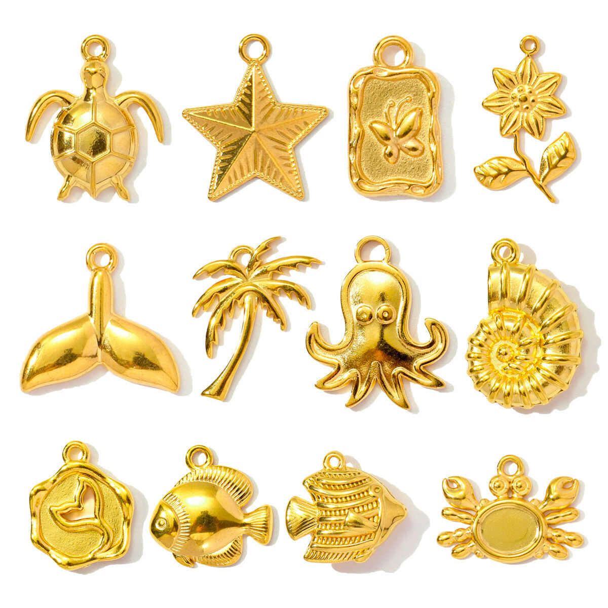 1 pezzo di ciondolo da donna in acciaio inossidabile impermeabile color oro a forma di tartaruga fai da te, serie romantica Immagine4