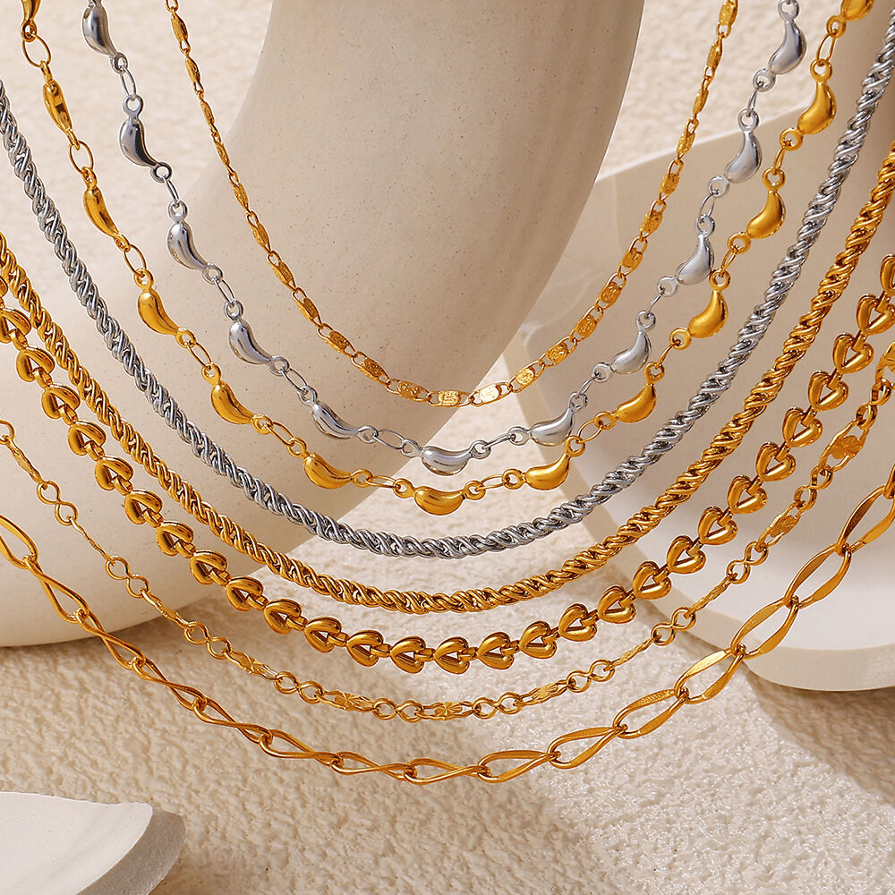 1 Piece Stainless Steel Waterproof Gold Color Chain Necklace