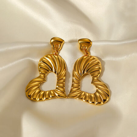 1 Pair Heart Stainless Steel Waterproof Gold Color Drop Earrings 2
