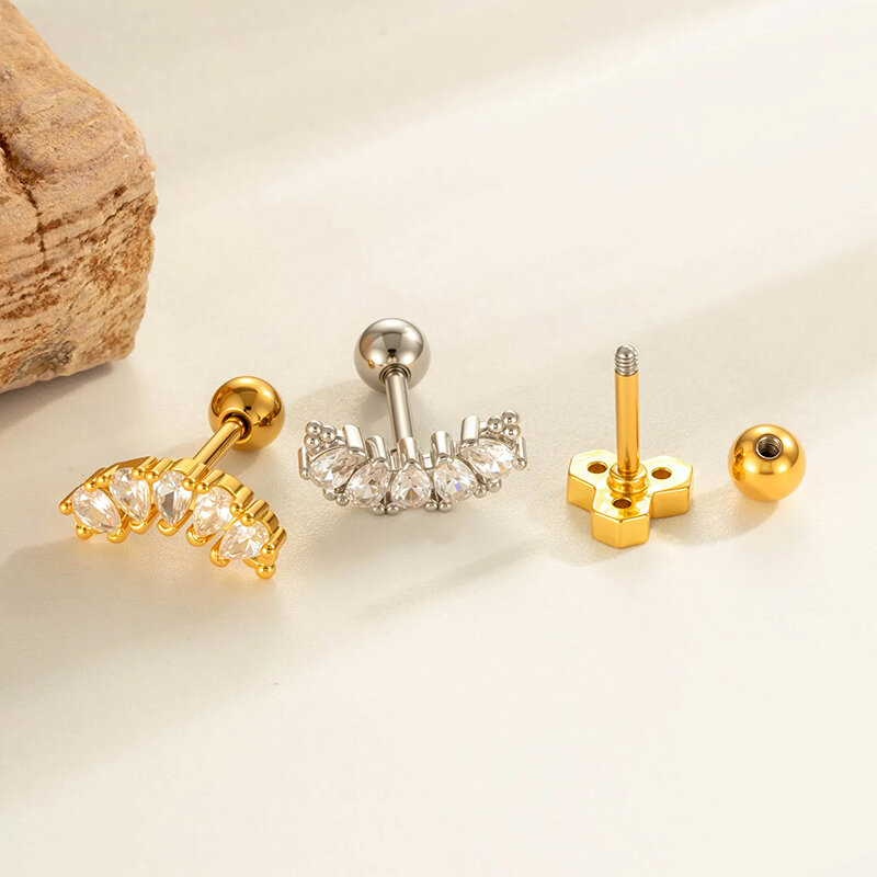 1 Stück Mond Kupfer Gold Farbe Zirkon Piercing Ohrring Bild3