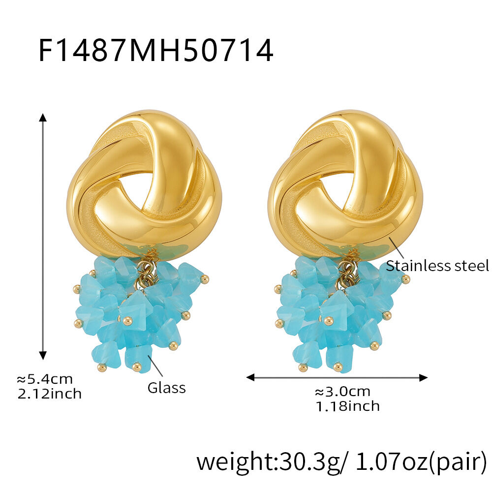 F1487-Goldene Blaue Stein Ohrringe Bild7