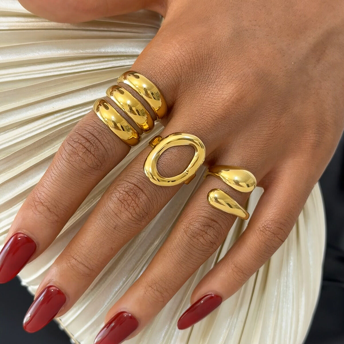 1 Piece  Simple Irregular Shape Stainless Steel Waterproof  Gold Color Statement Rings