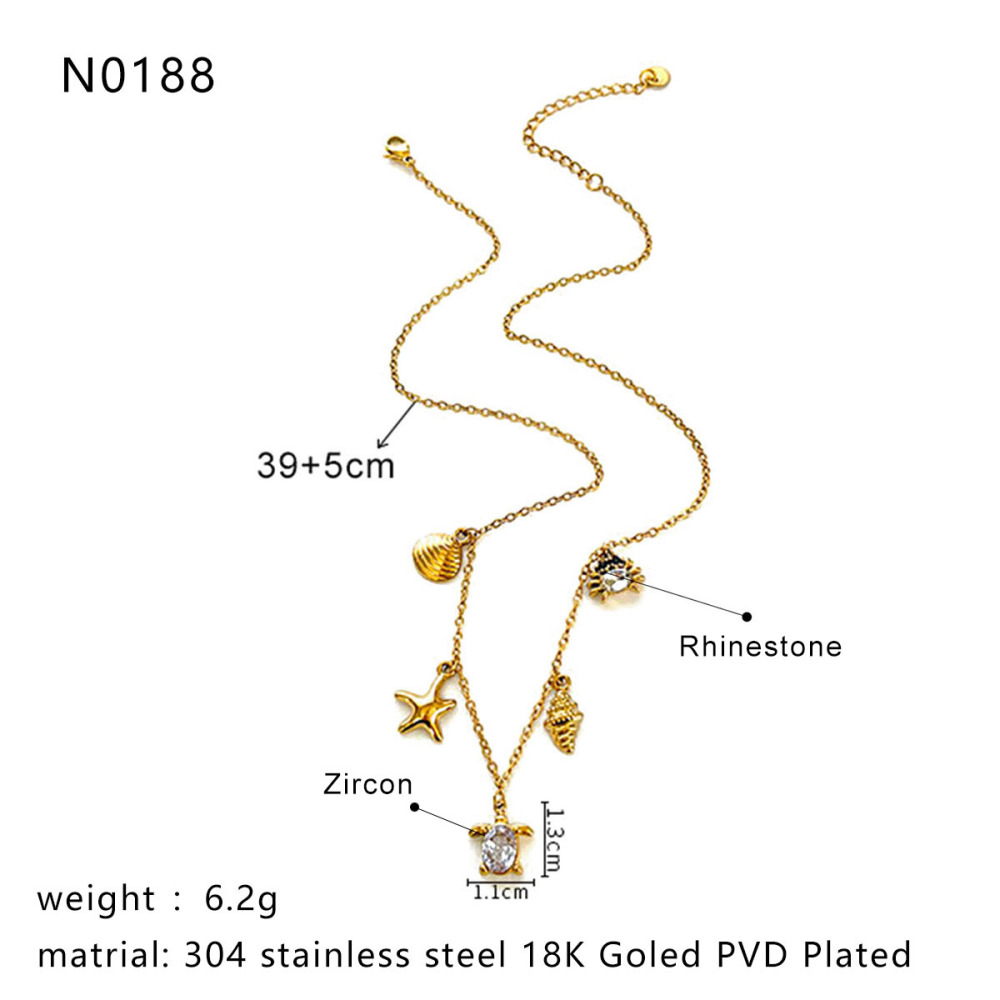 Collana Con Ciondolo Color Oro Impermeabile In Acciaio Inossidabile Oceanico Da 1 Pezzo Immagine3