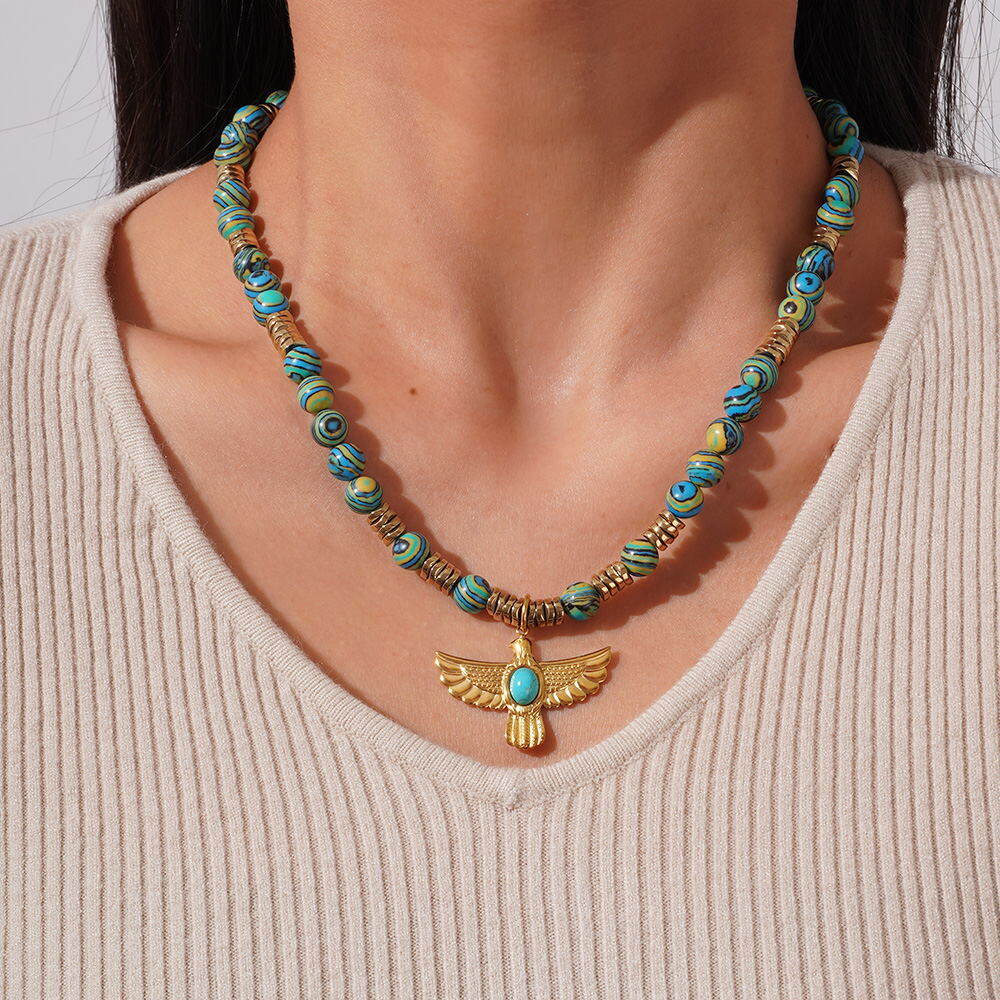 1 Piece Classic Eagle Natural Stones Gold Color Women's Beaded Necklaces