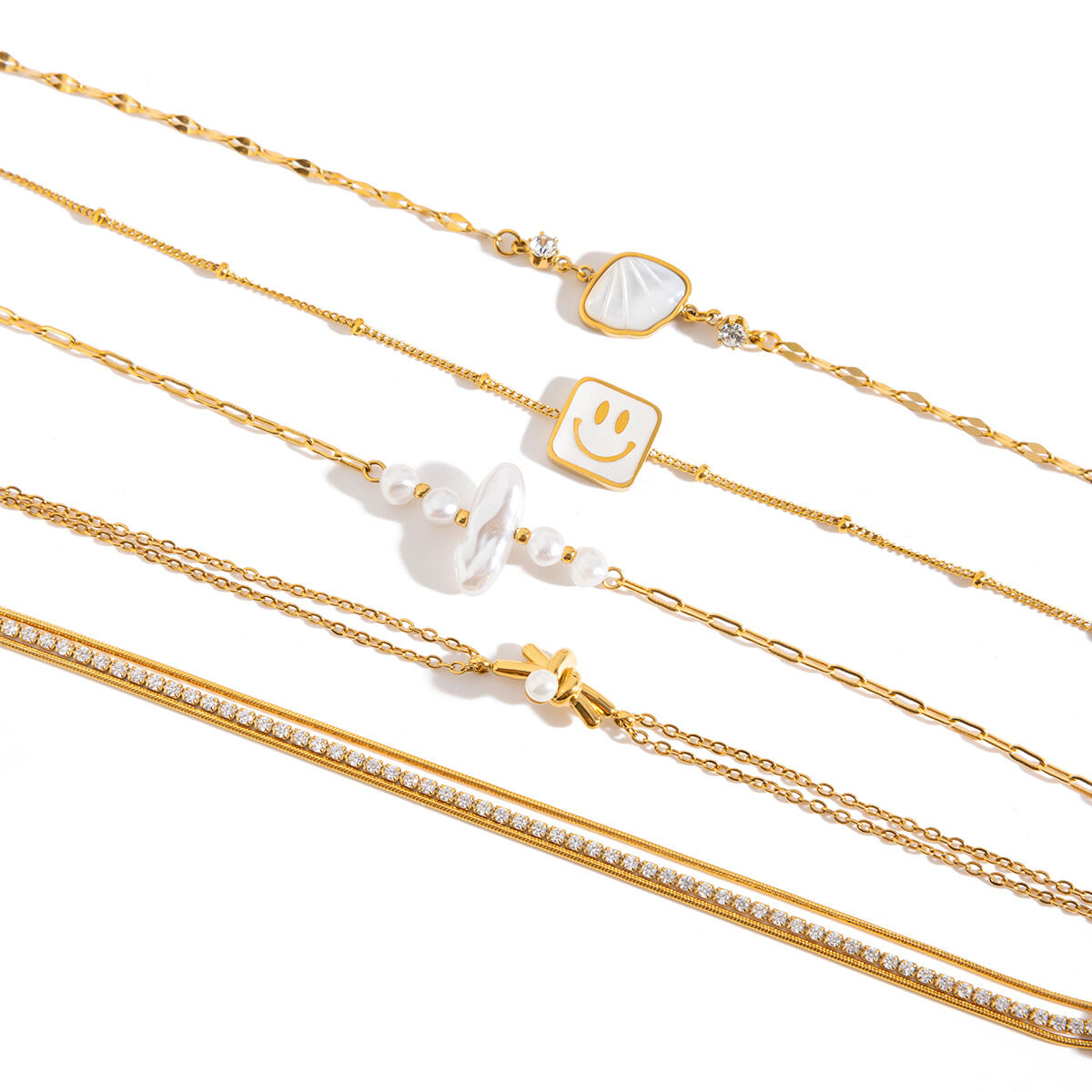 1 elegantes, wasserdichtes Damen-Charm-Armband aus Edelstahl in Goldfarbe mit Muschelmuster h5 Bild8
