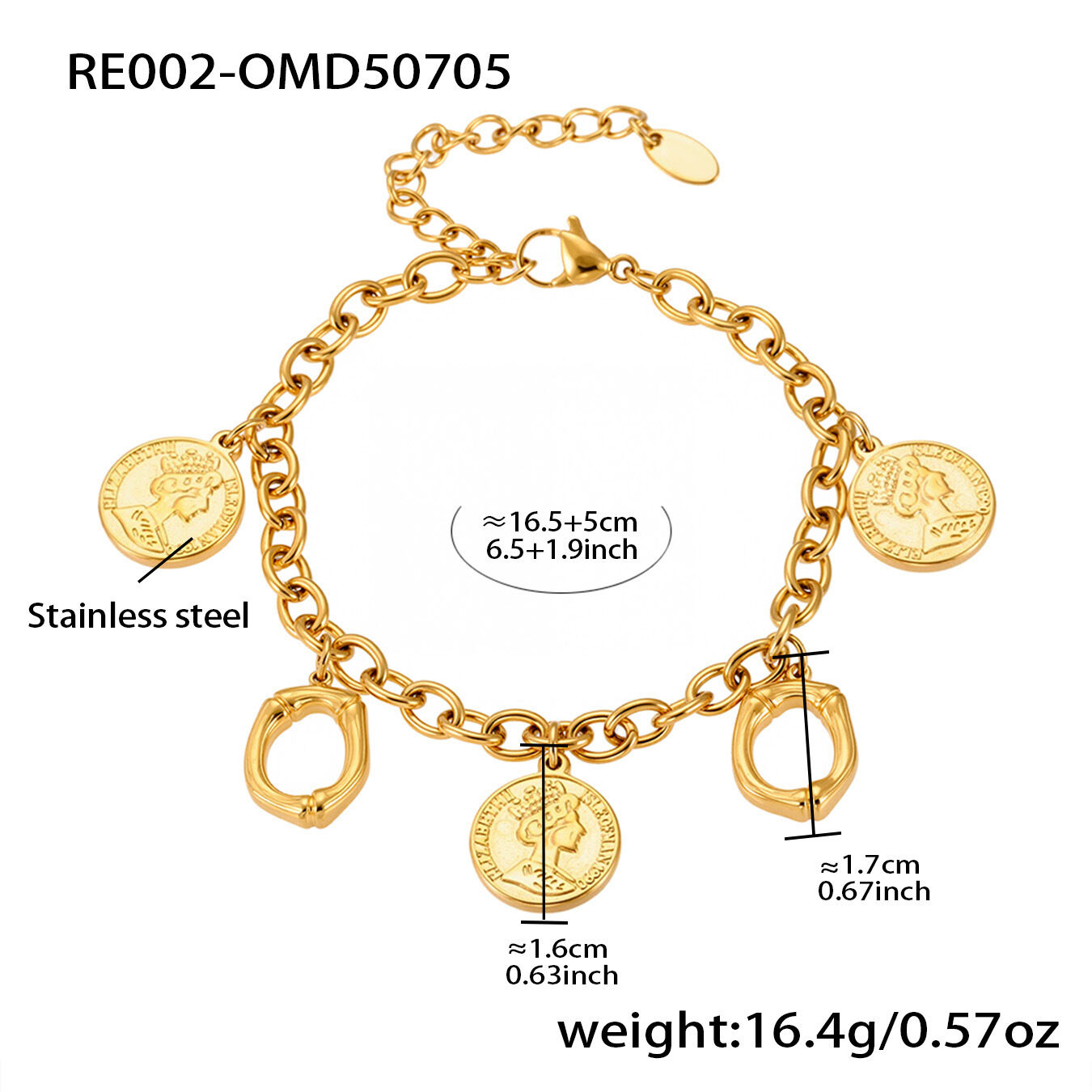 RE002-O Bracciale fai da te in oro 16+5cm Immagine15