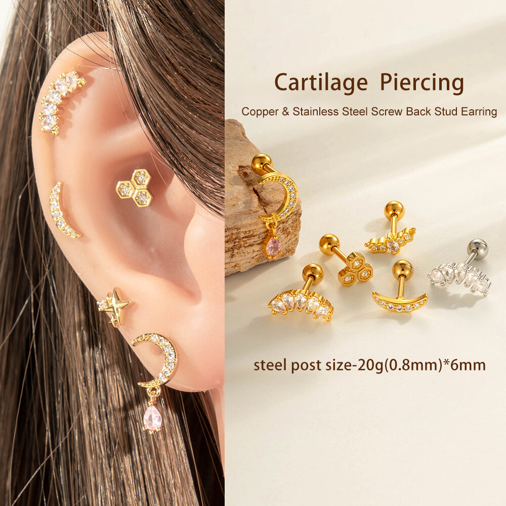 1 Stück Mond Kupfer Gold Farbe Zirkon Piercing Ohrring Bild5