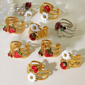 1 Piece Vivid Insect Stainless Steel Waterproof Gold Color Zircon Statement Rings h5 Picture2