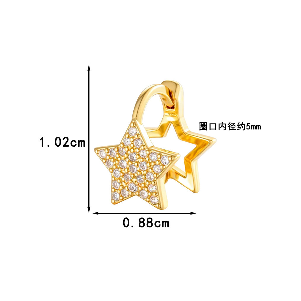 1 pezzo orecchini a cerchio da donna in zircone color rame e oro a forma di stella moderna Immagine2