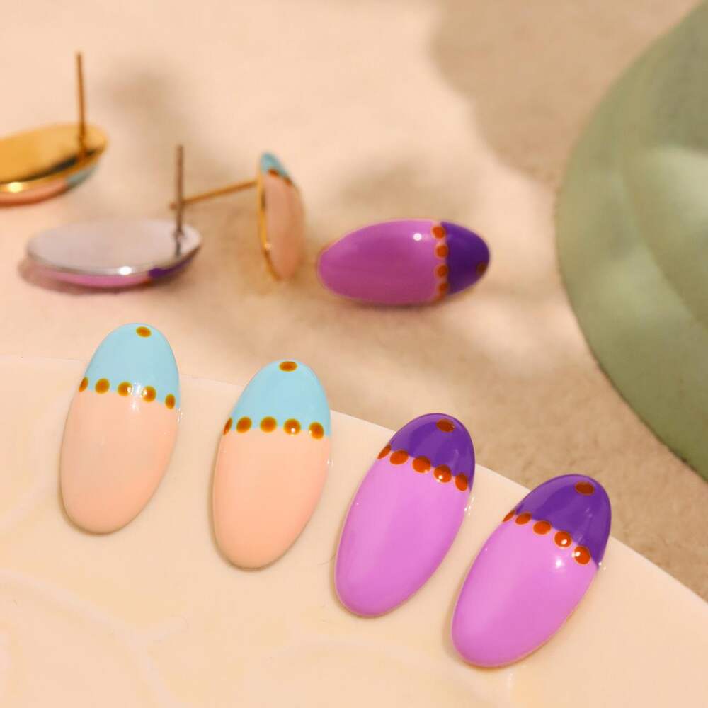 1 Pair Romantic Series Oval Stainless Steel Waterproof Gold Color Women's Stud Earrings Picture3