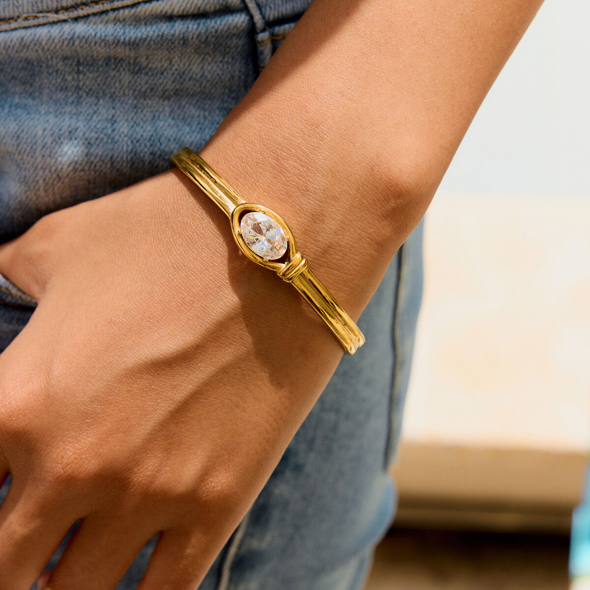 1 Piece Elegant Oval Stainless Steel Waterproof Gold Color Women's Bangles