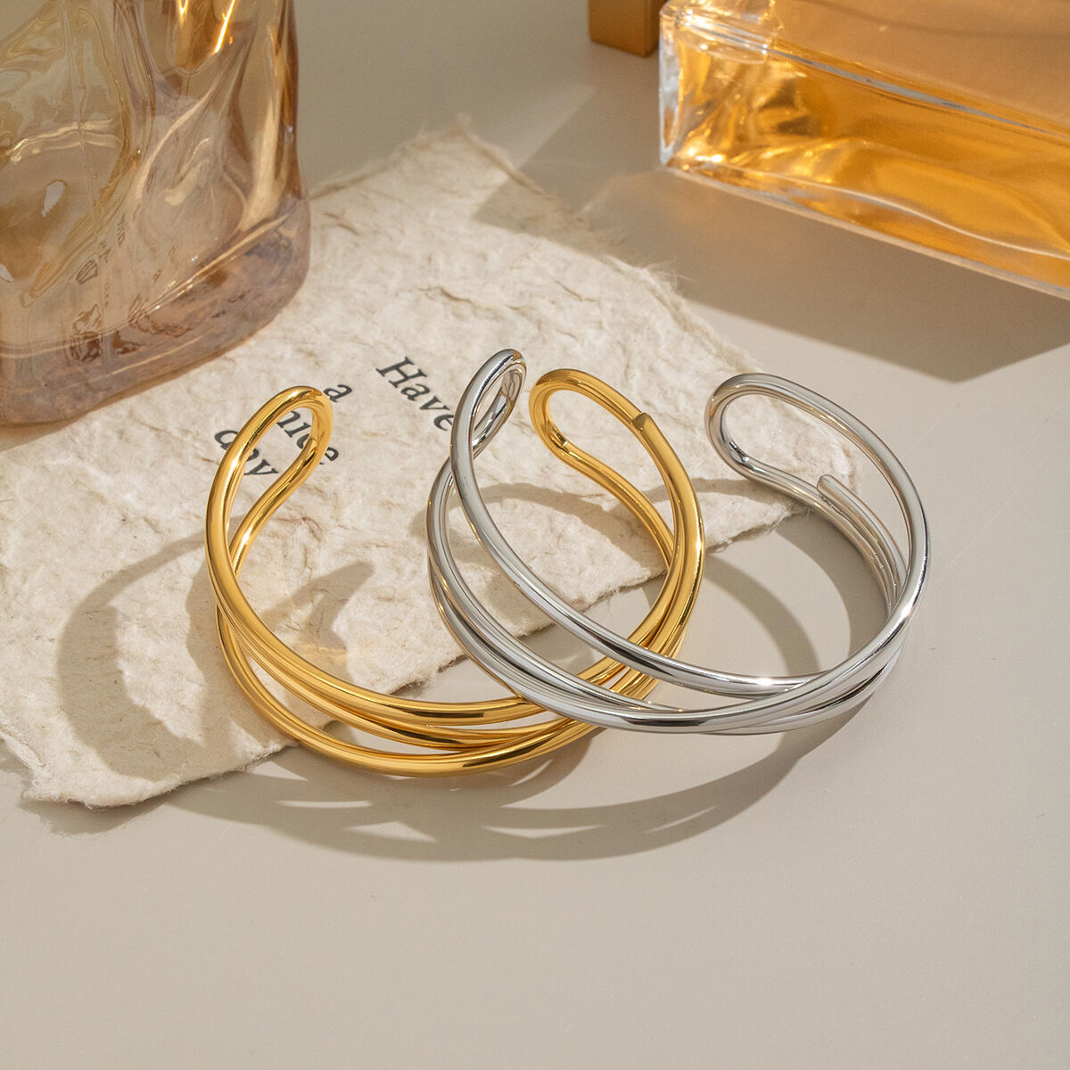 1 Piece Stainless Steel Waterproof Gold Color Cuff Bracelet Picture3