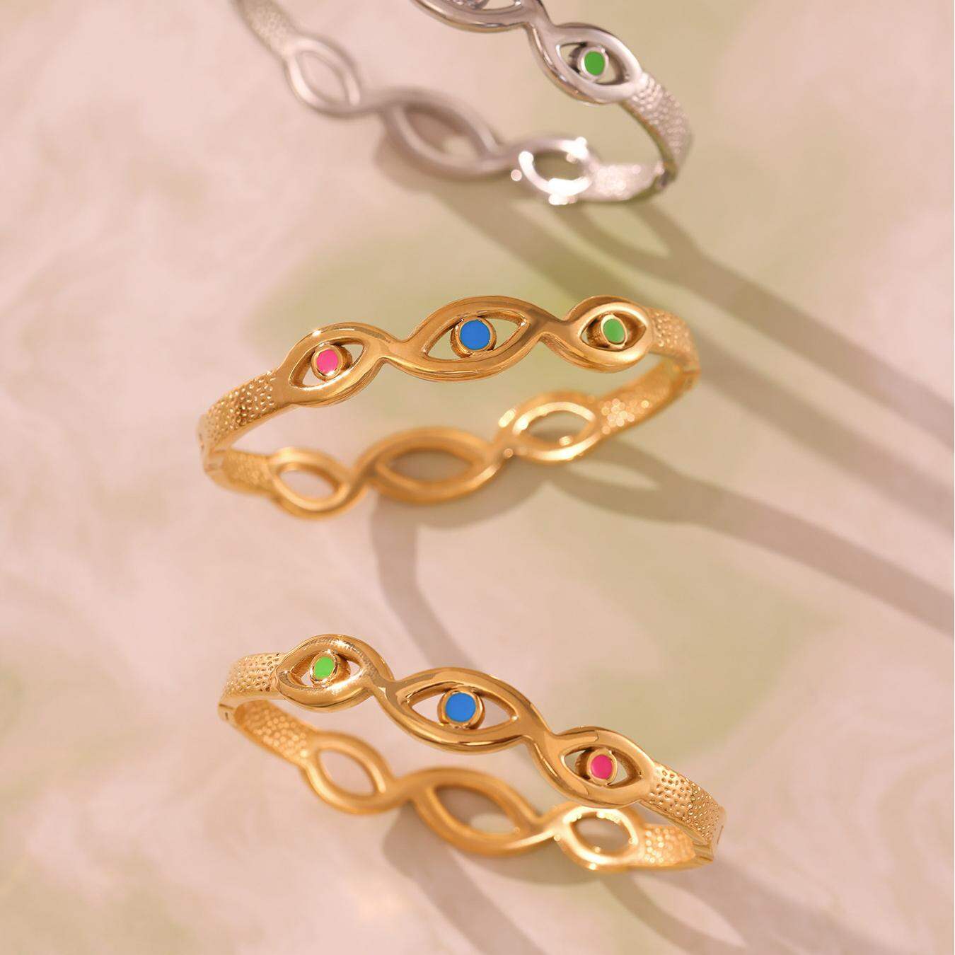 1 Piece Delicate Devil's Eye Stainless Steel Waterproof Gold Color Women's Bracelets Sets 2