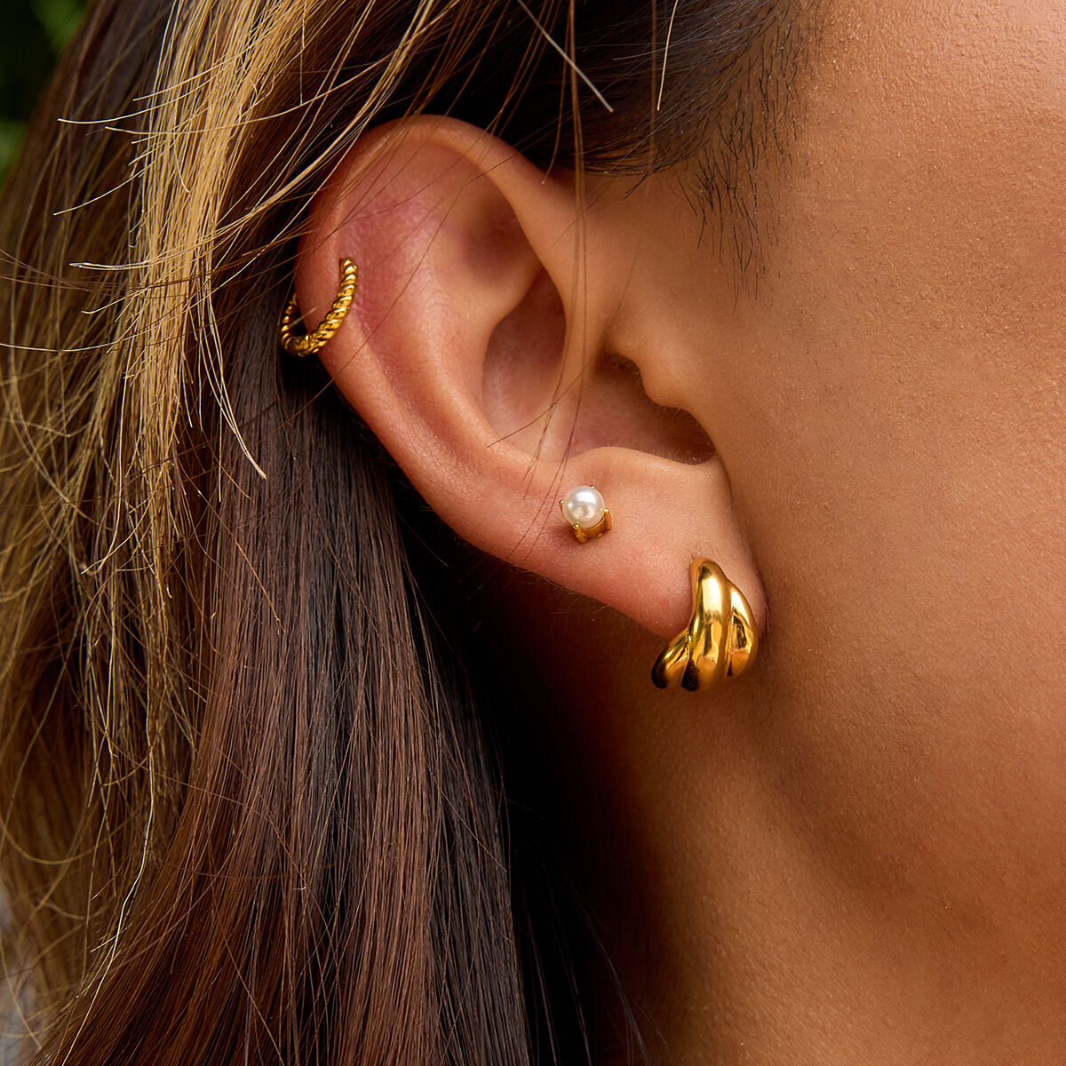1 Pair Simple Twist Stainless Steel Waterproof Gold Color Women's Hoop Earrings