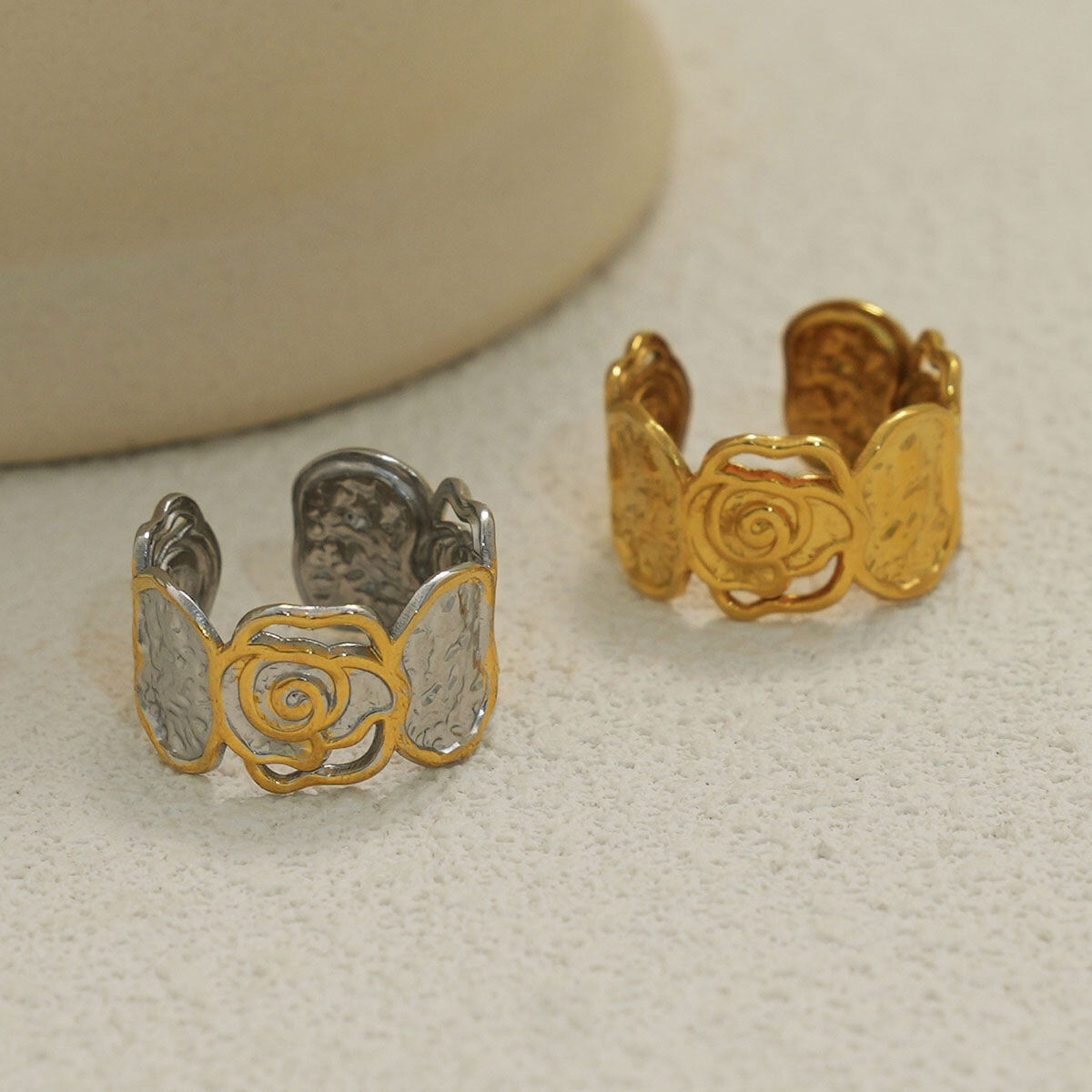 1 Piece Simple Elegant Flower Stainless Steel Waterproof  Gold Color  Minimalist Rings Picture5
