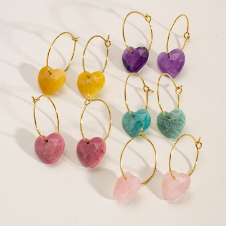1 Pair Simple Series Elegant Heart Natural Stones Women's Hoop Earrings 2